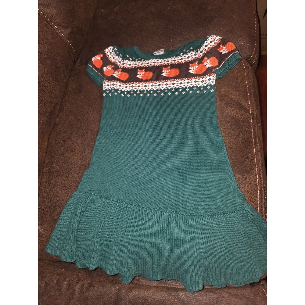 Gymboree friendly fox green sweater dress size 4t fall autumn